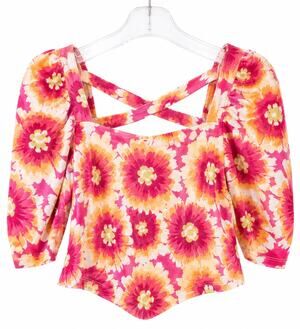 Free People Floral Puff Sleeve Cross-Back Crop Top |